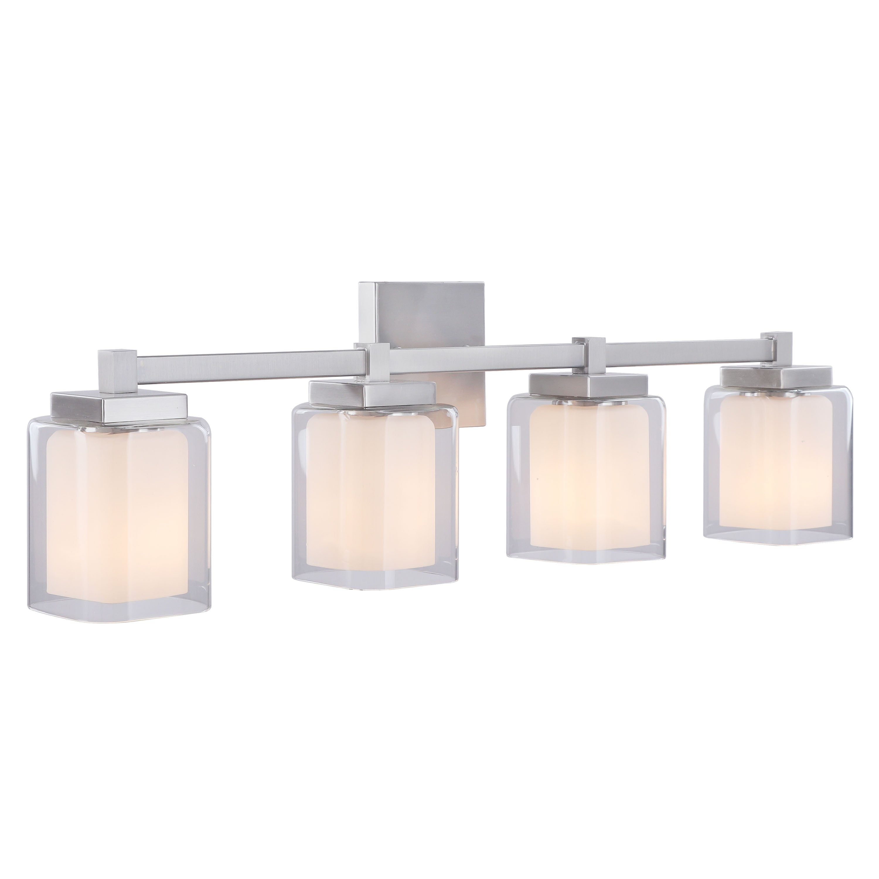 32-inch Satin Nickel 4-Light Vanity Fixture with Clear Glass Shades