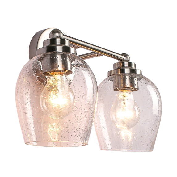 Aspen Creative 62335-08-2, Bathroom Vanity 2 Lights Fixture, 13-1/2" W x 9-3/4" H x 7" E, Clear Seeded Glass w/Brushed Nickel Finish, Bulb Not Included
