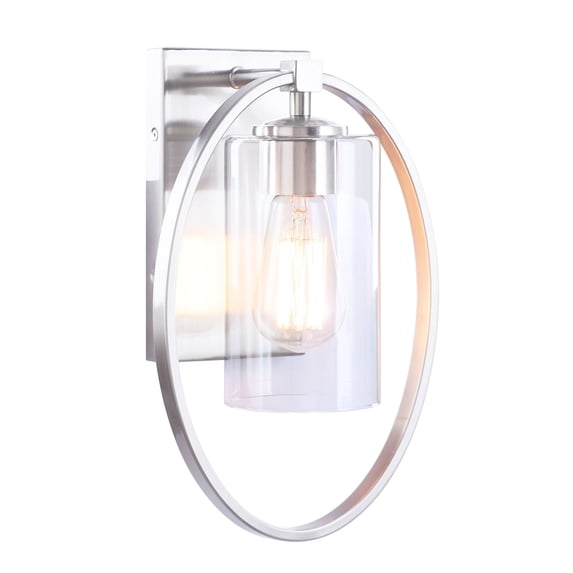 Aspen Creative 62709-09-1, 1-Light Wall Sconce / 8-1/4" W x 12-1/2" H x 5-3/4" E, Satin Nickel Finish w/ Clear Glass, Bulb Not Included