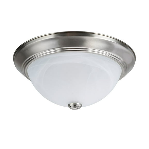 Aspen Creative 63014-1 Two-Light Flush Mount Ceiling Light Fixture, Transitional Design in Brushed Nickel Finish, White Alabaster Glass Diffuser, 13" Diameter