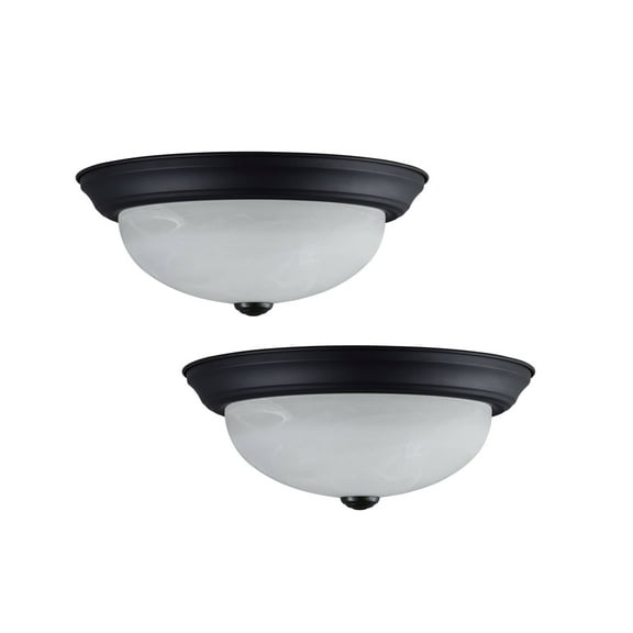 Aspen Creative 63022-32, 2-Light Flush Mount / Matte Black w/ Alabaster Glass. 11-1/4"Dia. E26 Socket/9 Watts LED Blub.Bulb Not Included.Set of 2.