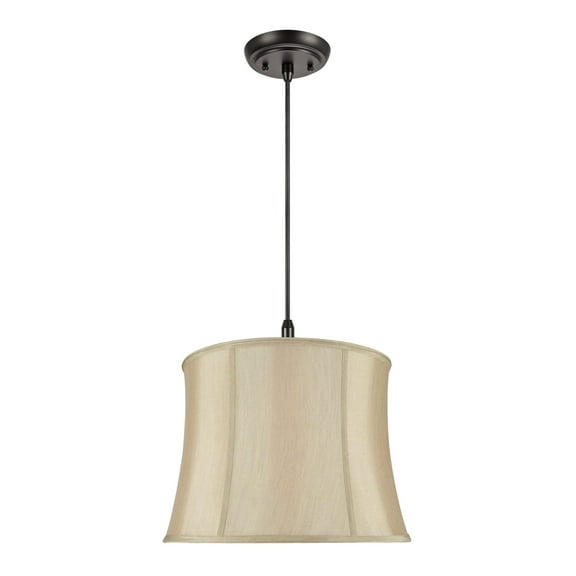 Aspen Creative 70021 Two-Light Hanging Pendant Ceiling Light with Transitional Bell Fabric Lamp Shade, Gold Taupe, 16" width