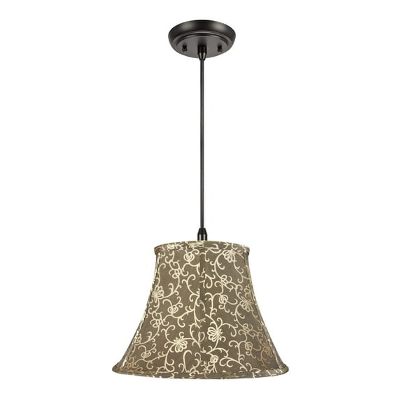 Aspen Creative 70045 One-Light Hanging Pendant Ceiling Light with Transitional Bell Fabric Lamp Shade, Light Gold, 13" width