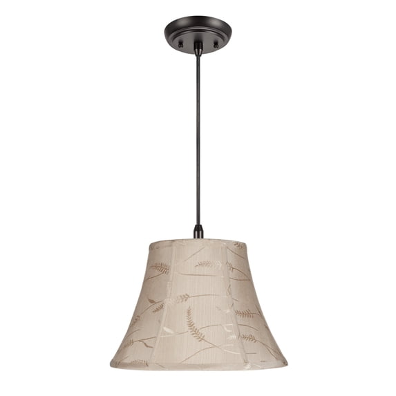 Aspen Creative 70092 One-Light Hanging Pendant Ceiling Light with Transitional Bell Fabric Lamp Shade, Oatmeal, 13" width
