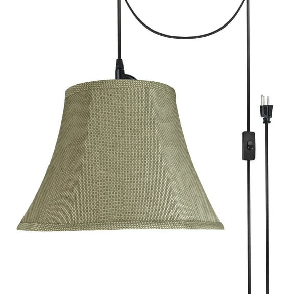Aspen Creative 70214-21, One-Light Plug-In Swag Pendant Kit with Bell Lamp Shade, Light Beige