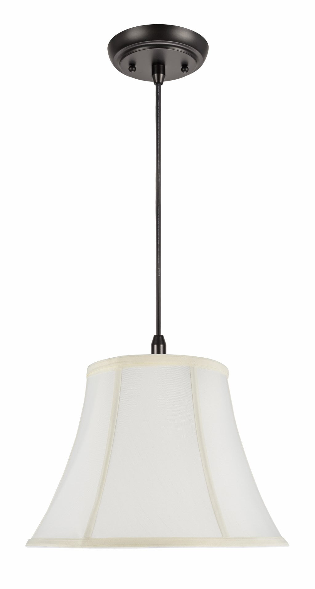 Off-White Faux Silk Bell Pendant Light with Bronze Finish