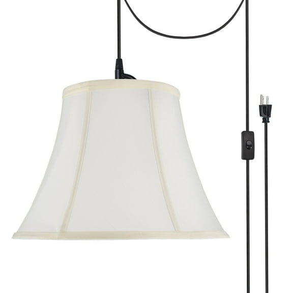 Aspen Creative 70216-21 One-Light Plug-In Swag Pendant Light Conversion Kit with Transitional Bell Fabric Lamp Shade, Off White, 13" width