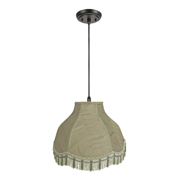 Aspen Creative 70301-11 One-Light Hanging Pendant Ceiling Light with Transitional Scallop Bell Fabric Lamp Shade, Off White, 17" width