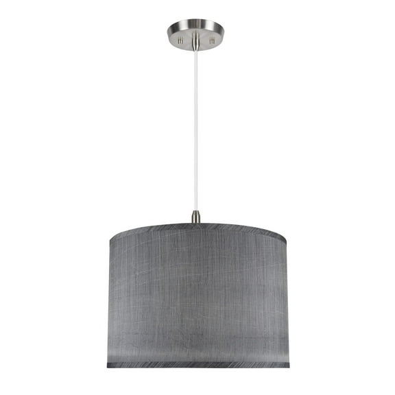 Aspen Creative 71013 Two-Light Hanging Pendant Ceiling Light with Transitional Hardback Drum Fabric Lamp Shade, Grey & Black, 16" width