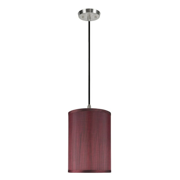 Aspen Creative 71034 One-Light Hanging Pendant Ceiling Light with Transitional Hardback Drum Fabric Lamp Shade, Dark Red, 8" width