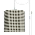 thumbnail image 1 of Aspen Creative 71057-21 One-Light Plug-In Swag Pendant Light Conversion Kit with Transitional Drum Fabric Lamp Shade, Brown, 8" width, 1 of 1