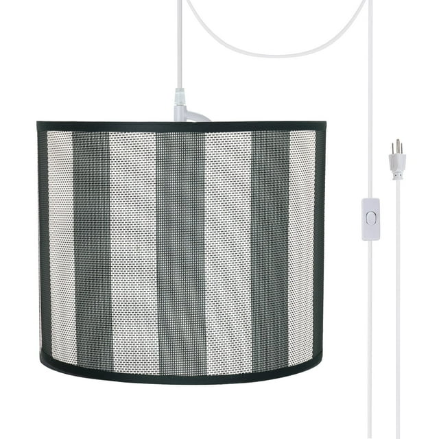 Aspen Creative 71091-21, One-Light Plug-In Swag Pendant Kit with Drum Lamp Shade, Hunter Green & White