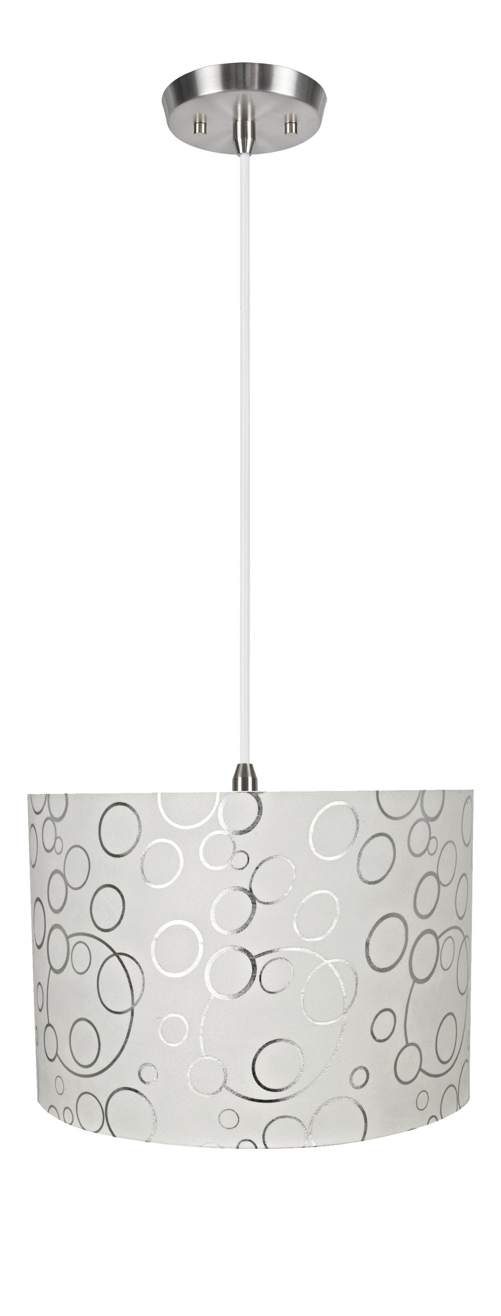 White Drum Pendant Light with Satin Nickel Finish, 16" Width