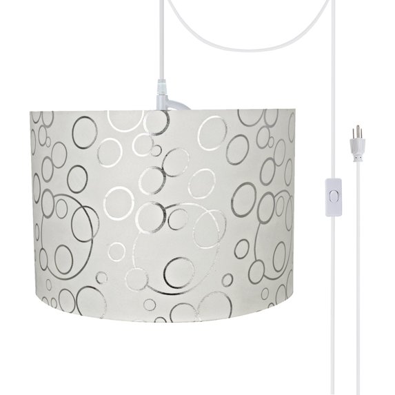 Aspen Creative 71163-21 Two-Light Plug-In Swag Pendant Light Conversion Kit with Transitional Drum Fabric Lamp Shade, White, 16" width