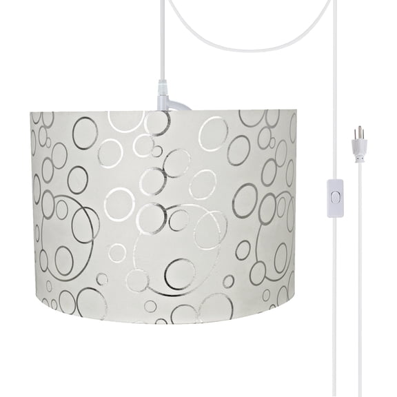 Aspen Creative 71163-21 Two-Light Plug-In Swag Pendant Light Conversion Kit with Transitional Drum Fabric Lamp Shade, White, 16" width