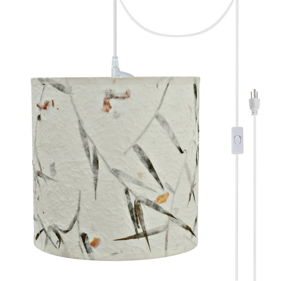 Aspen Creative 71223-21 One-Light Plug-In Swag Pendant Light Conversion Kit with Transitional Drum Paper Lamp Shade, Off White, 8" width