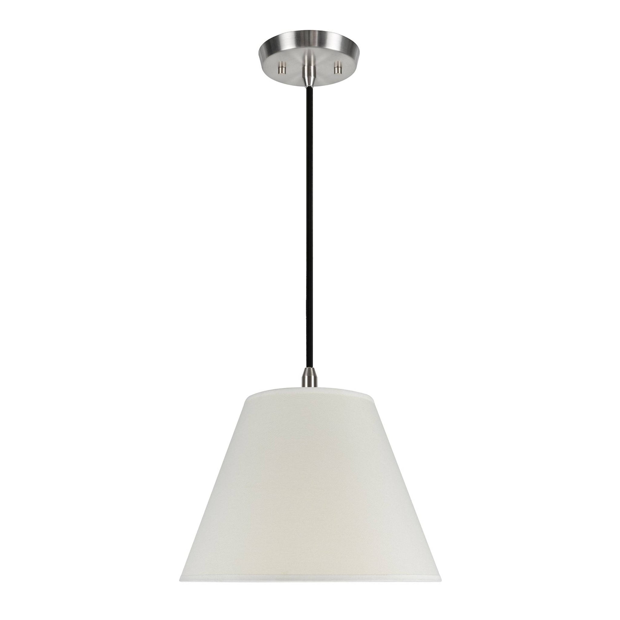 Off-White Satin Nickel Pendant Light with Fabric Shade