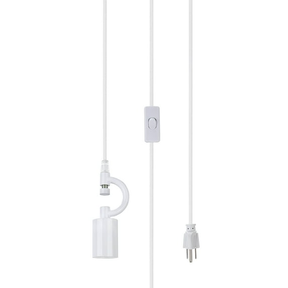 Aspen Creative 72190-21 One-Light Plug-In Swag Pendant Light Conversion Kit with Transitional Hardback Empire Fabric Lamp Shade, Off White, 13" width