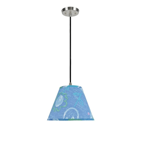 Aspen Creative 72192 One-Light Hanging Pendant Ceiling Light with Transitional Hardback Fabric Lamp Shade, Blue with Transitional Flower Print, 12" width