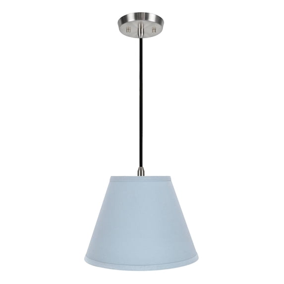 Aspen Creative 72196-11 One-Light Hanging Pendant Ceiling Light with Transitional Hardback Empire Fabric Lamp Shade, Light Blue, 12" width