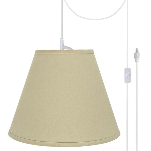 Aspen Creative 72289-21 One-Light Plug-In Swag Pendant Light Conversion Kit with Transitional Hardback Empire Fabric Lamp Shade, Beige, 14" width