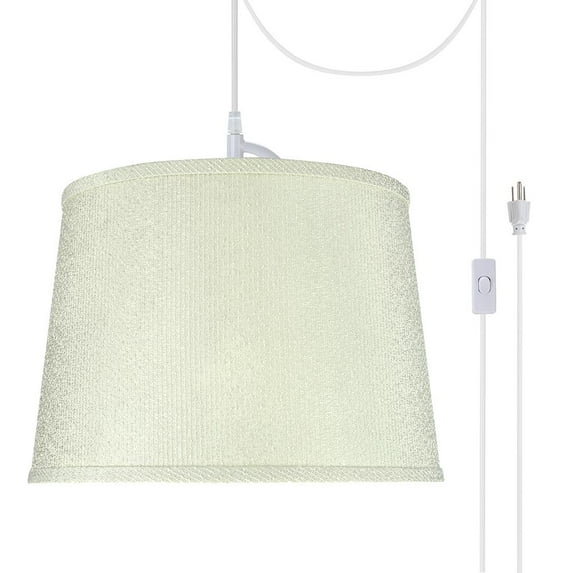 Aspen Creative 72308-21 One-Light Plug-In Swag Pendant Light Conversion Kit with Transitional Hardback Empire Fabric Lamp Shade, Off White, 14" width