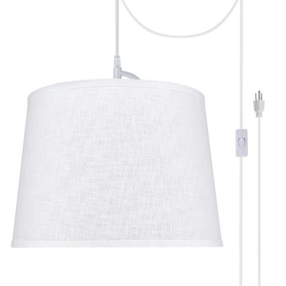 Aspen Creative 72309-21 One-Light Plug-In Swag Pendant Light Conversion Kit with Transitional Hardback Empire Fabric Lamp Shade, White, 14" width