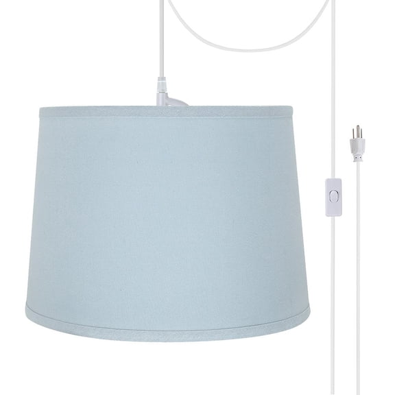 Aspen Creative 72311-21 One-Light Plug-In Swag Pendant Light Conversion Kit with Transitional Hardback Empire Fabric Lamp Shade, Light Blue, 14" width