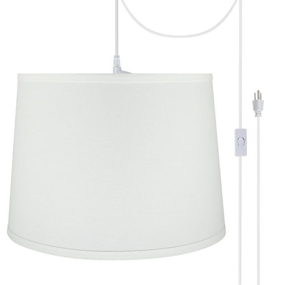 Aspen Creative 72317-21 One-Light Plug-In Swag Pendant Light Conversion Kit with Transitional Hardback Empire Fabric Lamp Shade, White, 14" width