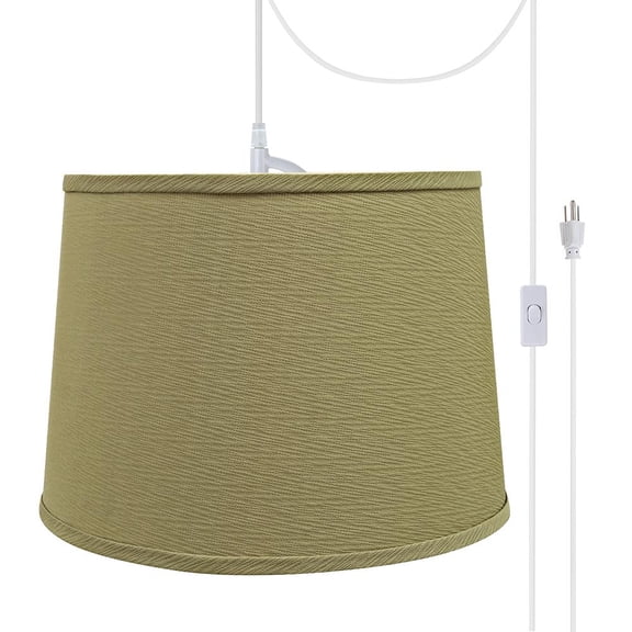 Aspen Creative 72318-21 One-Light Plug-In Swag Pendant Light Conversion Kit with Transitional Hardback Empire Fabric Lamp Shade, Yellowish Brown, 14" width
