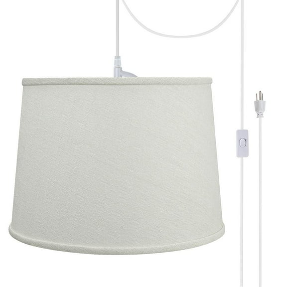 Aspen Creative 72320-21 One-Light Plug-In Swag Pendant Light Conversion Kit with Transitional Hardback Empire Fabric Lamp Shade, Off White, 14" width