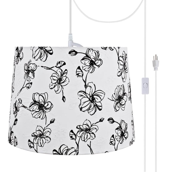 Aspen Creative 72323-21 One-Light Plug-In Swag Pendant Light Conversion Kit with Transitional Hardback Empire Fabric Lamp Shade, White, 14" width