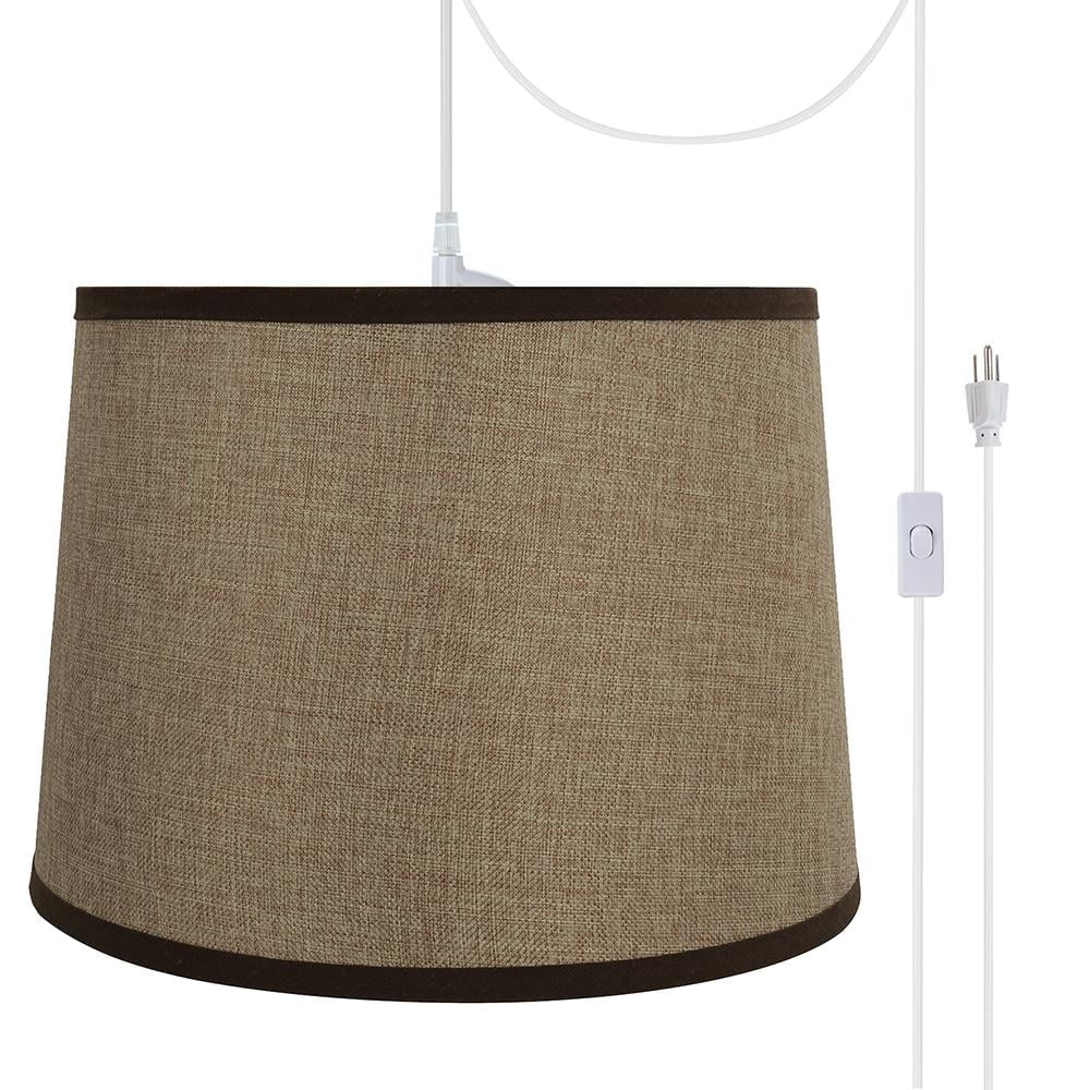 Transitional Straw Yellow Fabric Shade White Plug-In Pendant Light