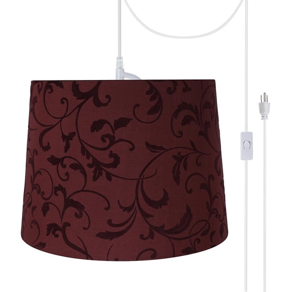 Aspen Creative 72325-21 One-Light Plug-In Swag Pendant Light Conversion Kit with Transitional Hardback Empire Fabric Lamp Shade, Red, 14" width