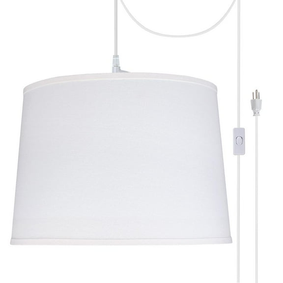 Aspen Creative 72326-21 Two-Light Plug-In Swag Pendant Light Conversion Kit with Transitional Hardback Empire Fabric Lamp Shade, White, 16" width