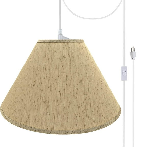 Aspen Creative 72562-21 Two-Light Plug-In Swag Pendant Light Conversion Kit with Transitional Hardback Empire Fabric Lamp Shade, Yellowish Brown, 20" width