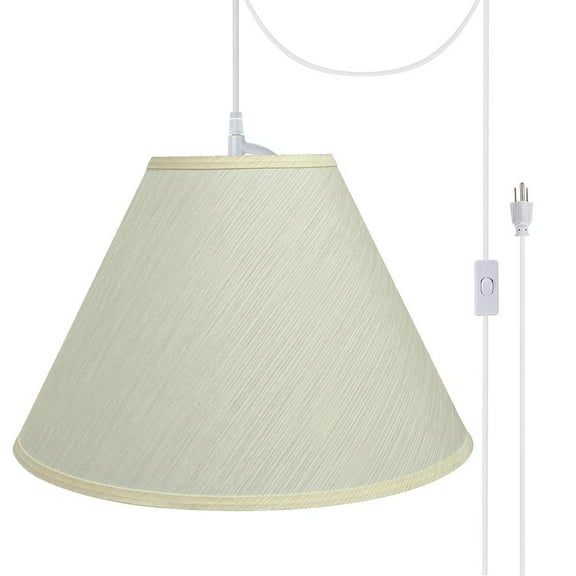 Aspen Creative 72771-21 Two-Light Plug-In Swag Pendant Light Conversion Kit with Transitional Hardback Empire Fabric Lamp Shade, Eggshell, 18" width