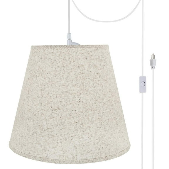 Aspen Creative 72801-21 Two-Light Plug-In Swag Pendant Light Conversion Kit with Transitional Hardback Empire Fabric Lamp Shade, Beige, 18" width