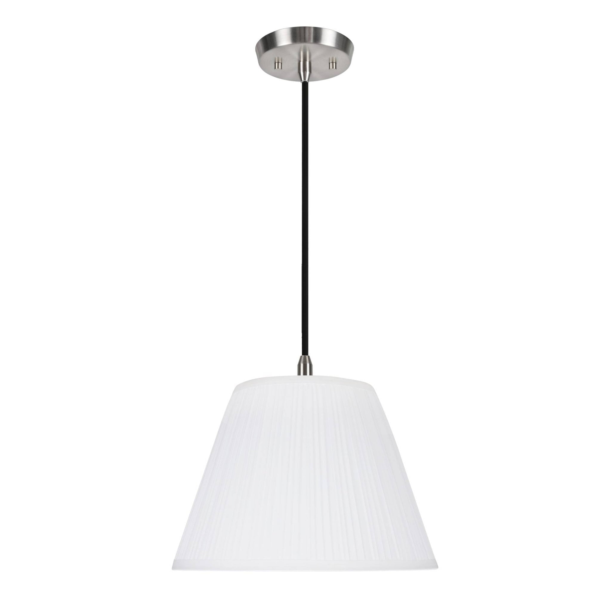 White Satin Nickel Pleated Fabric Pendant Light, 13" Width