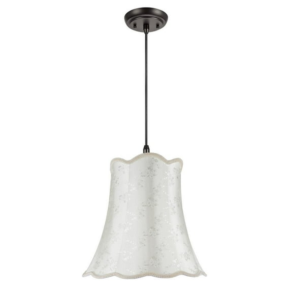 Aspen Creative 74002 Two-Light Hanging Pendant Ceiling Light with Transitional Scallop Bell Fabric Lamp Shade, Ivory, 16" width