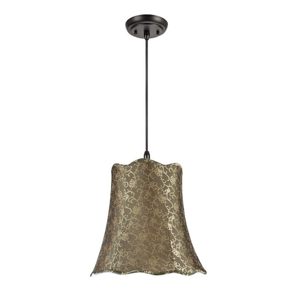 Aspen Creative 74007 Two-Light Hanging Pendant Ceiling Light with Transitional Scallop Bell Fabric Lamp Shade, Light Gold, 16" width