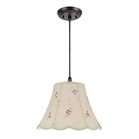 Aspen Creative 74009 One-Light Hanging Pendant Ceiling Light with Transitional Scallop Bell Fabric Lamp Shade, Apricot, 12" width