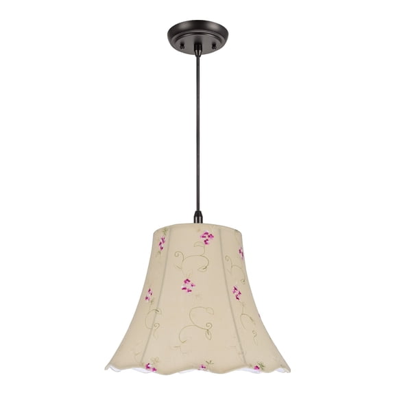 Aspen Creative 74036 One-Light Hanging Pendant Ceiling Light with Transitional Scallop Bell Fabric Lamp Shade, Apricot, 14" width