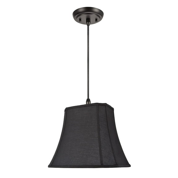 Aspen Creative 74046 One-Light Hanging Pendant Ceiling Light with Transitional Oblong Cut Corner Bell Shade, Black, 16" width