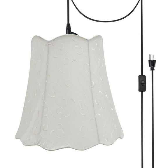 Aspen Creative 74061-21 Two-Light Plug-In Swag Pendant Kit Scallop Bell Lamp Shade, Beige, 16" width