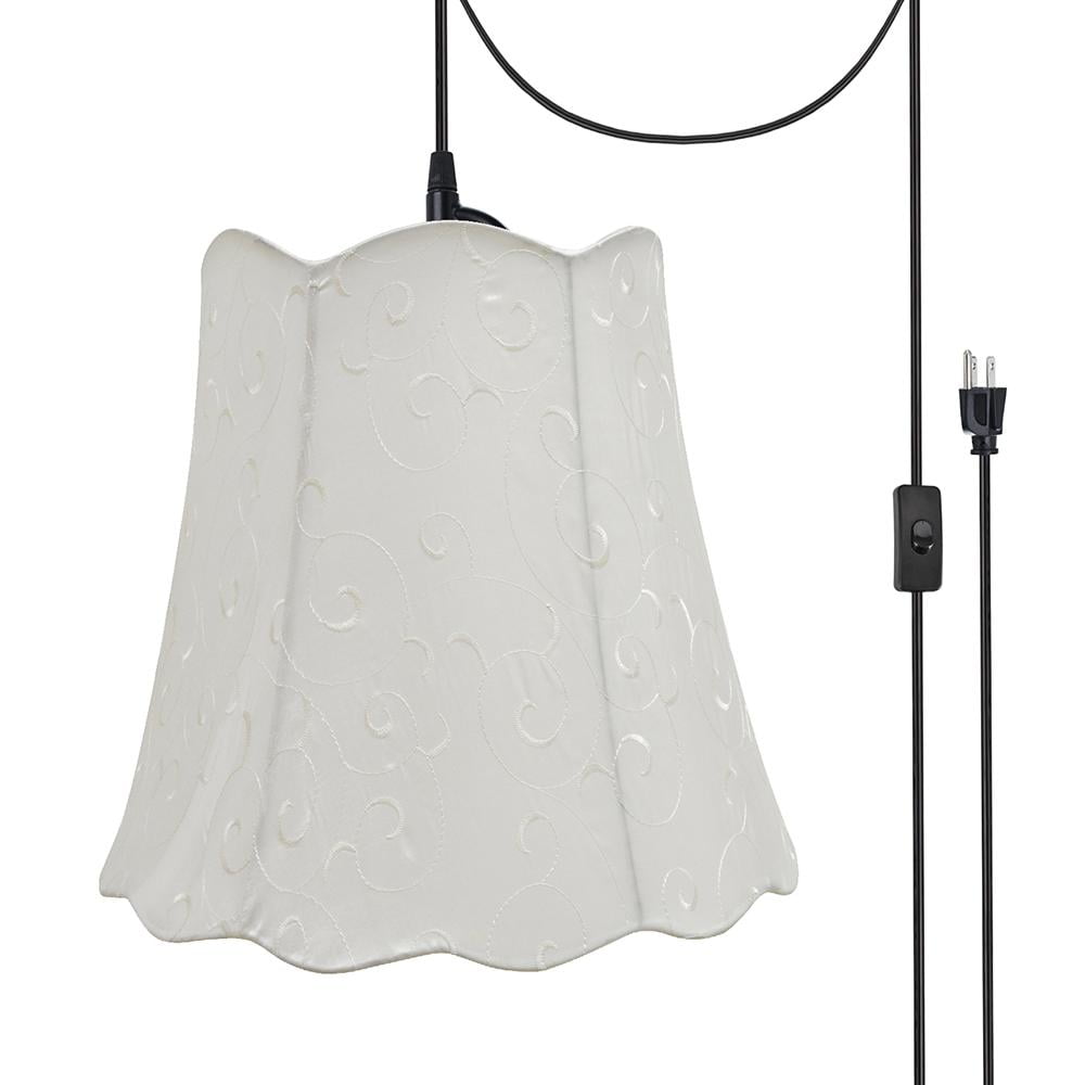 Matte Black Two-Light Swag Pendant with Embroidered Beige Shade