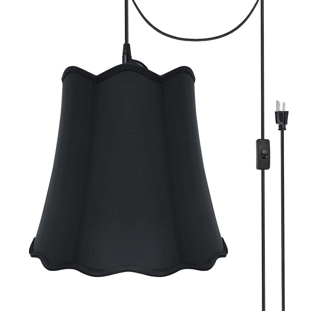 Matte Black Faux Silk Bell Pendant Light with Plug-In Cord