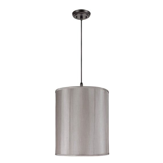 Aspen Creative 75007 Two-Light Hanging Pendant Ceiling Light with Transitional Drum Fabric Lamp Shade, Silver Grey, 18" width