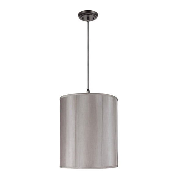 Aspen Creative 75007 Two-Light Hanging Pendant Ceiling Light with Transitional Drum Fabric Lamp Shade, Silver Grey, 18" width