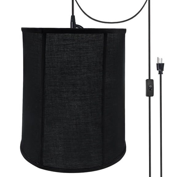 Aspen Creative 75038-21 One-Light Plug-In Swag Pendant Light Conversion Kit with Transitional Empire Fabric Lamp Shade, Black, 14" width